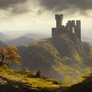 Castle perched on a mountain ridge
