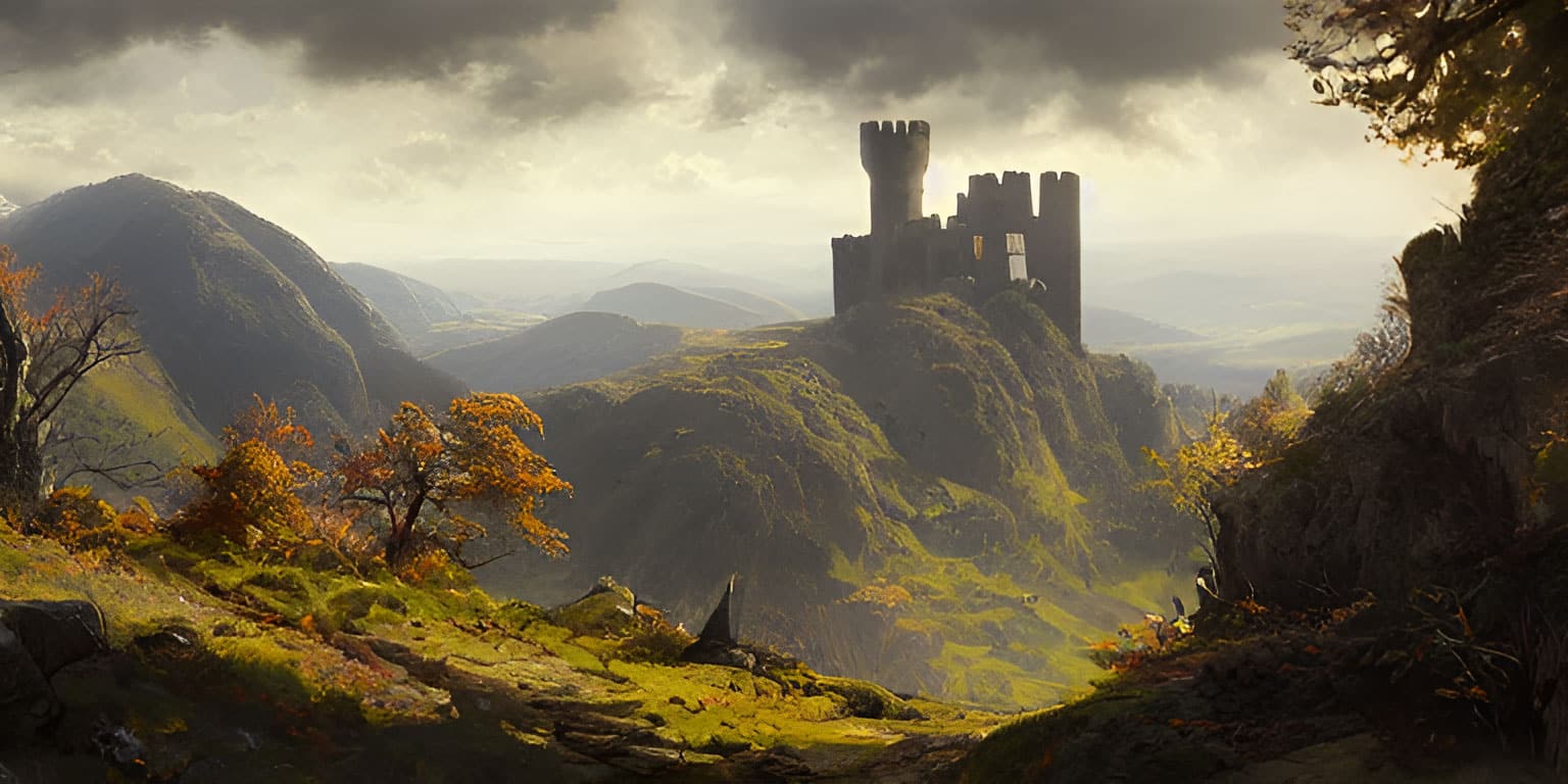 Castle perched on a mountain ridge