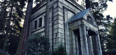 Stone crypt in woods