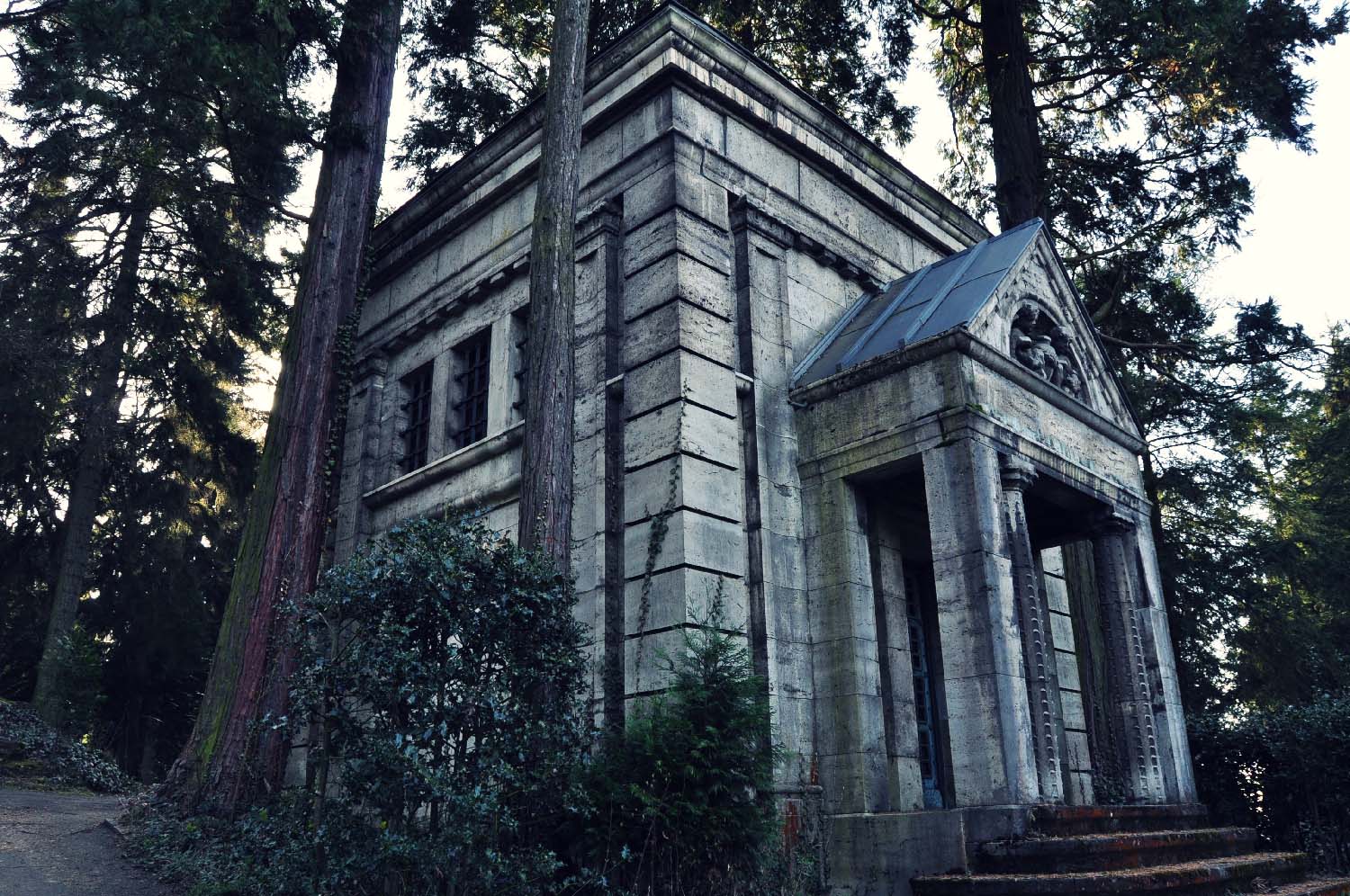 Stone crypt in woods